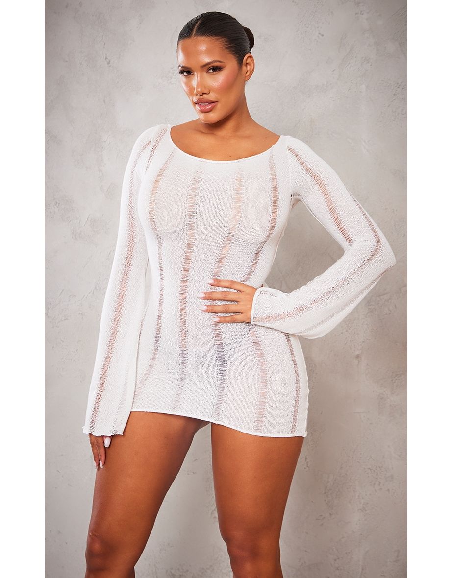 Shop Shape White Ladder Long Sleeve Cut Out Mini Dress Online in Bahrain VogaCloset