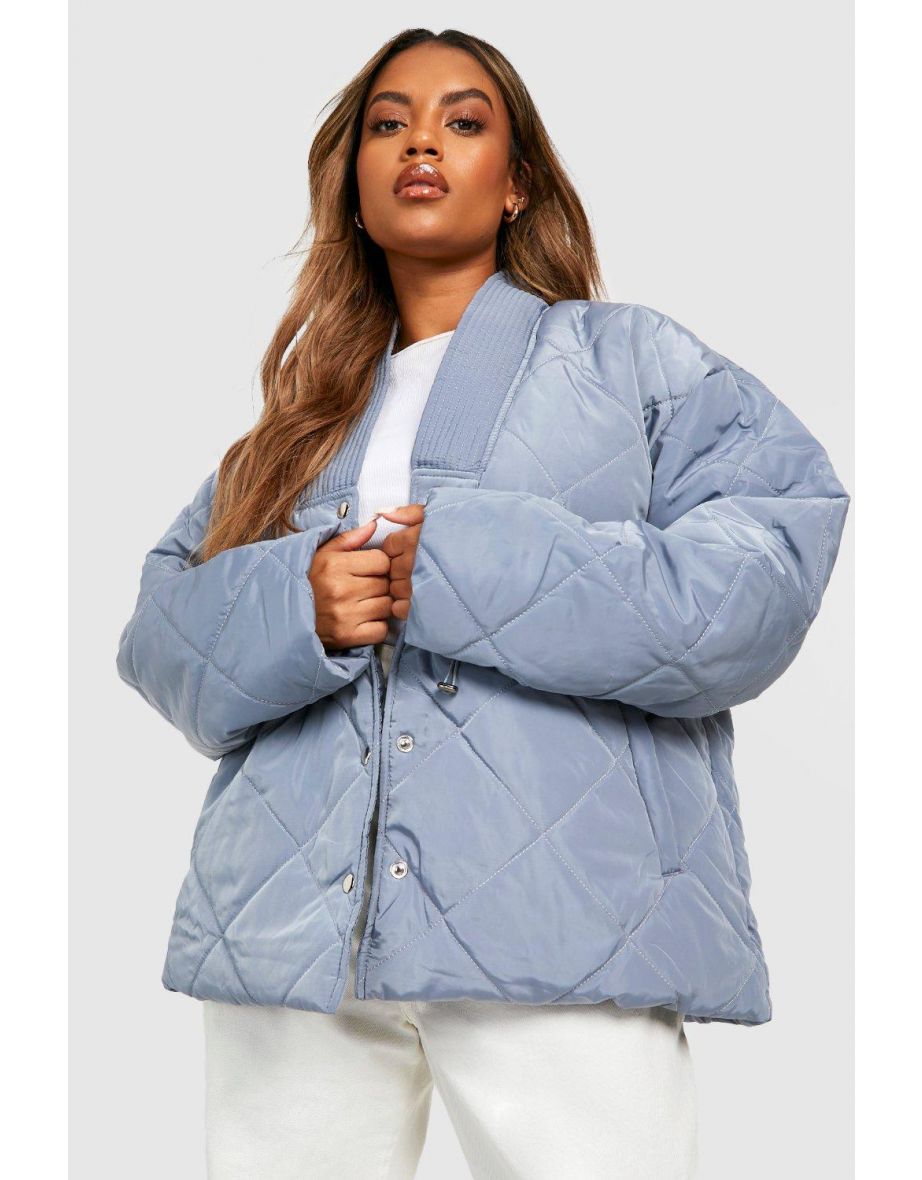 Plus Cinched Waist Detail Puffer Jacket - grey - 3