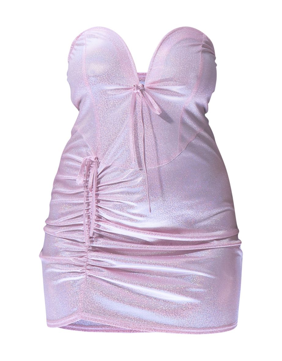 Plus Baby Pink Metallic V Bar Bodycon Dress - 4