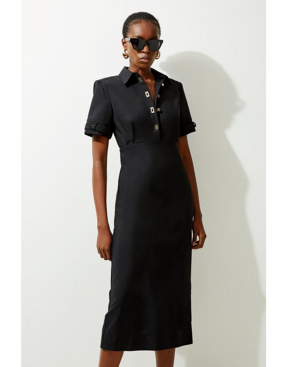 Essential Techno Shirt Sleeve Woven Shirt Dress With Gold Hardware