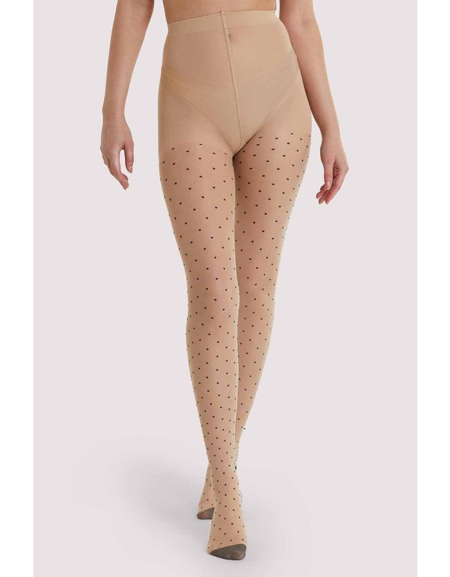 Shop Dotty Seamed Tights With Bow Light Beige Black Online in Oman VogaCloset