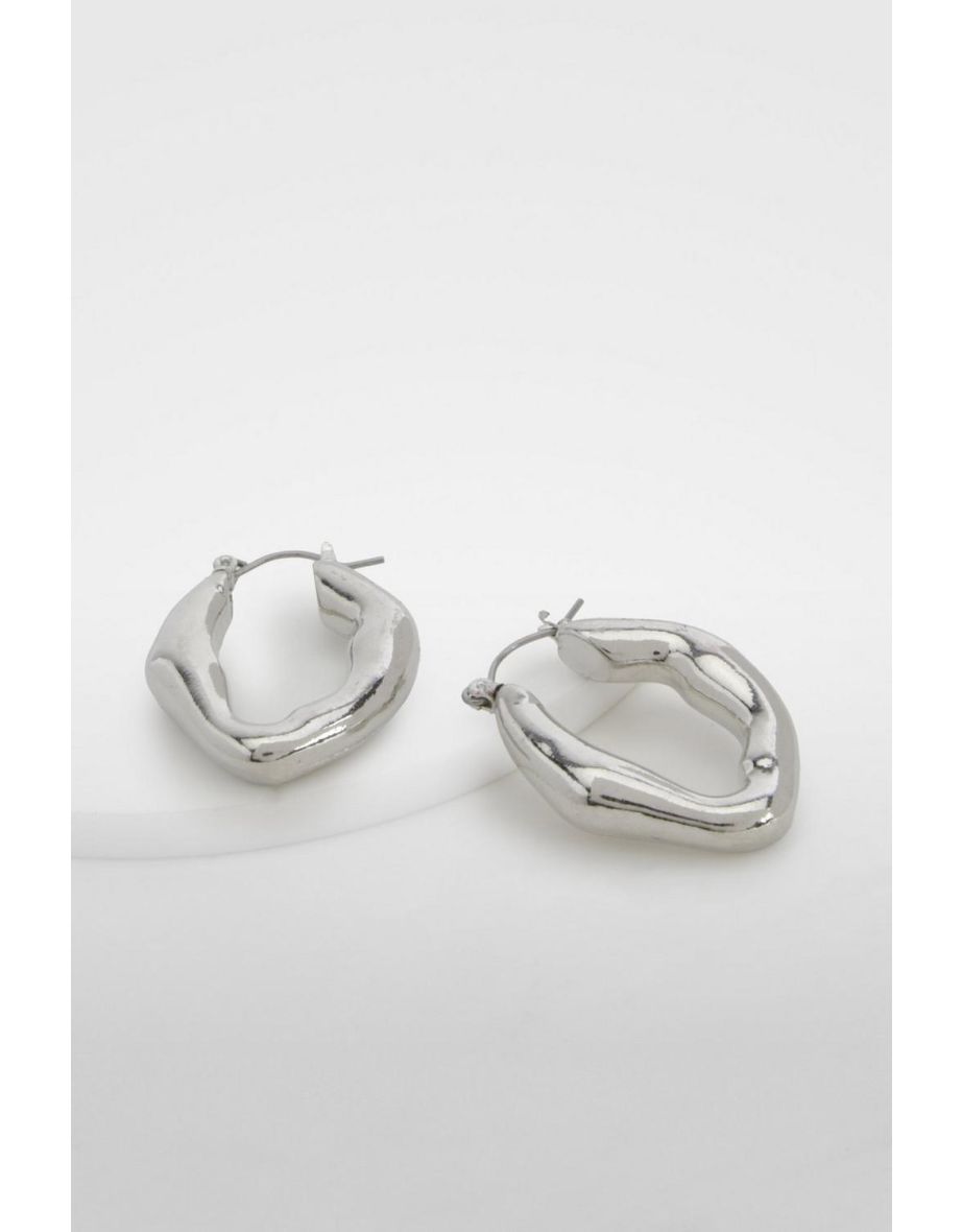 Chunky Abstract Hoop Earings - silver - 1
