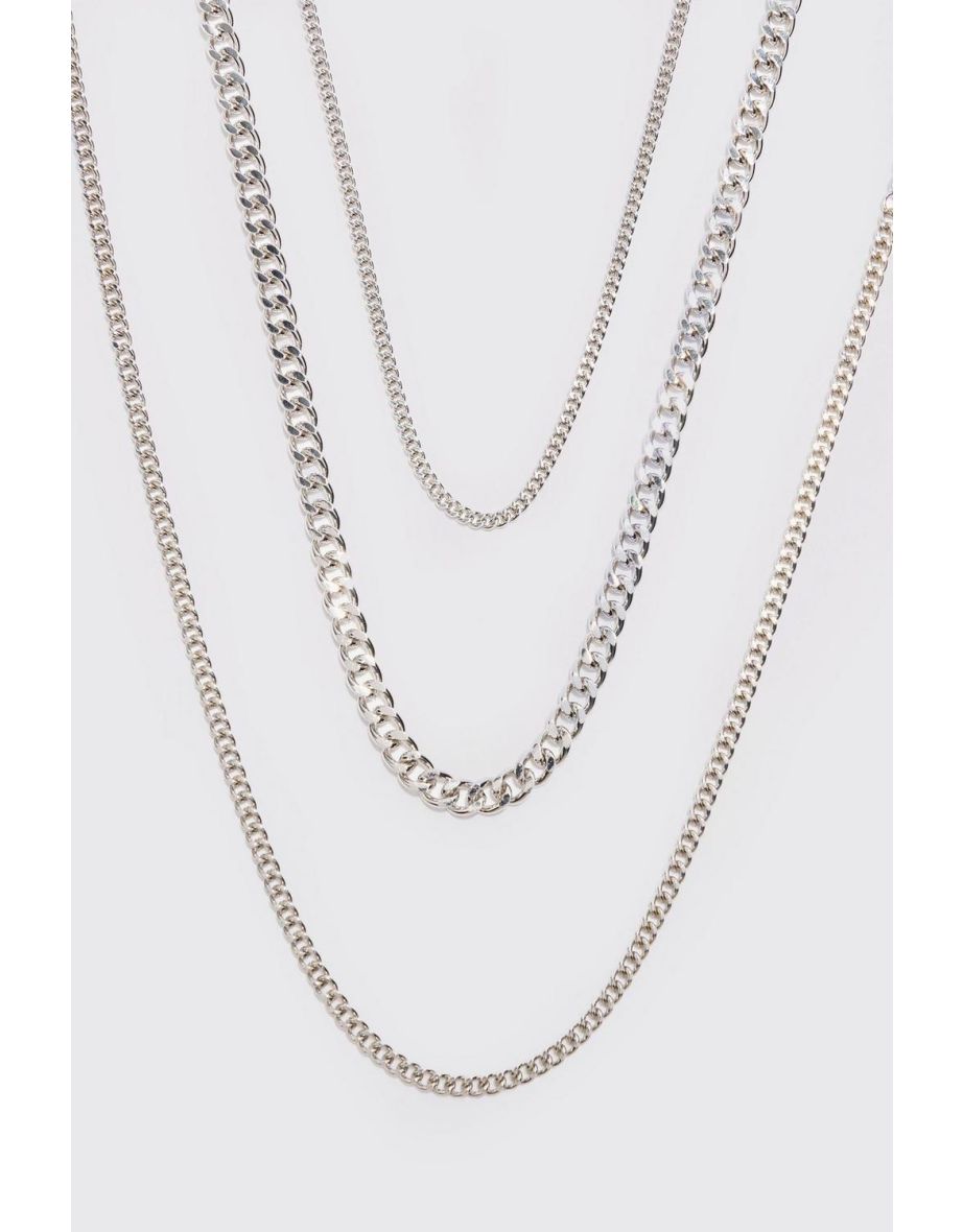 3 Pack Chain Necklace In Silver - silver