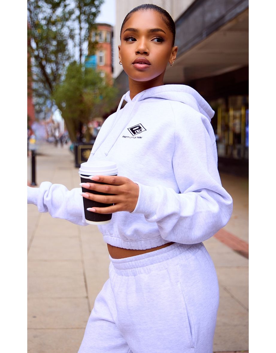 PRETTYLITTLETHING Grey Marl Elasticated Hem Zip Up Hoodie