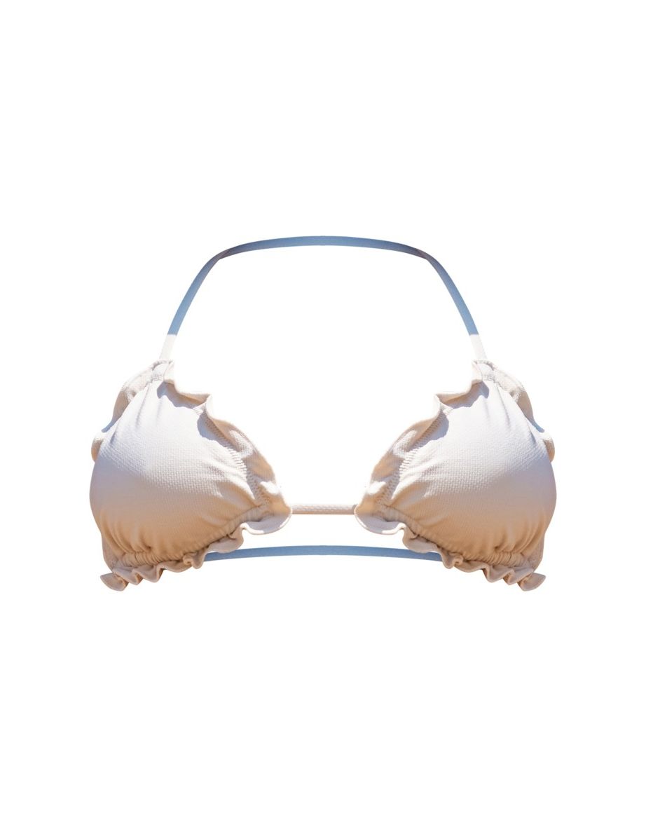 Cream Piquet Ruffle Hem Triangle Bikini Top - 3