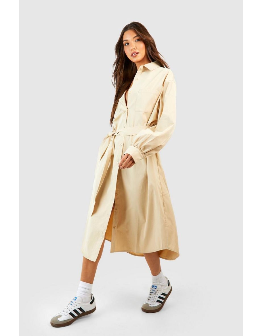 Belted Utility Midi Shirt Dress stone