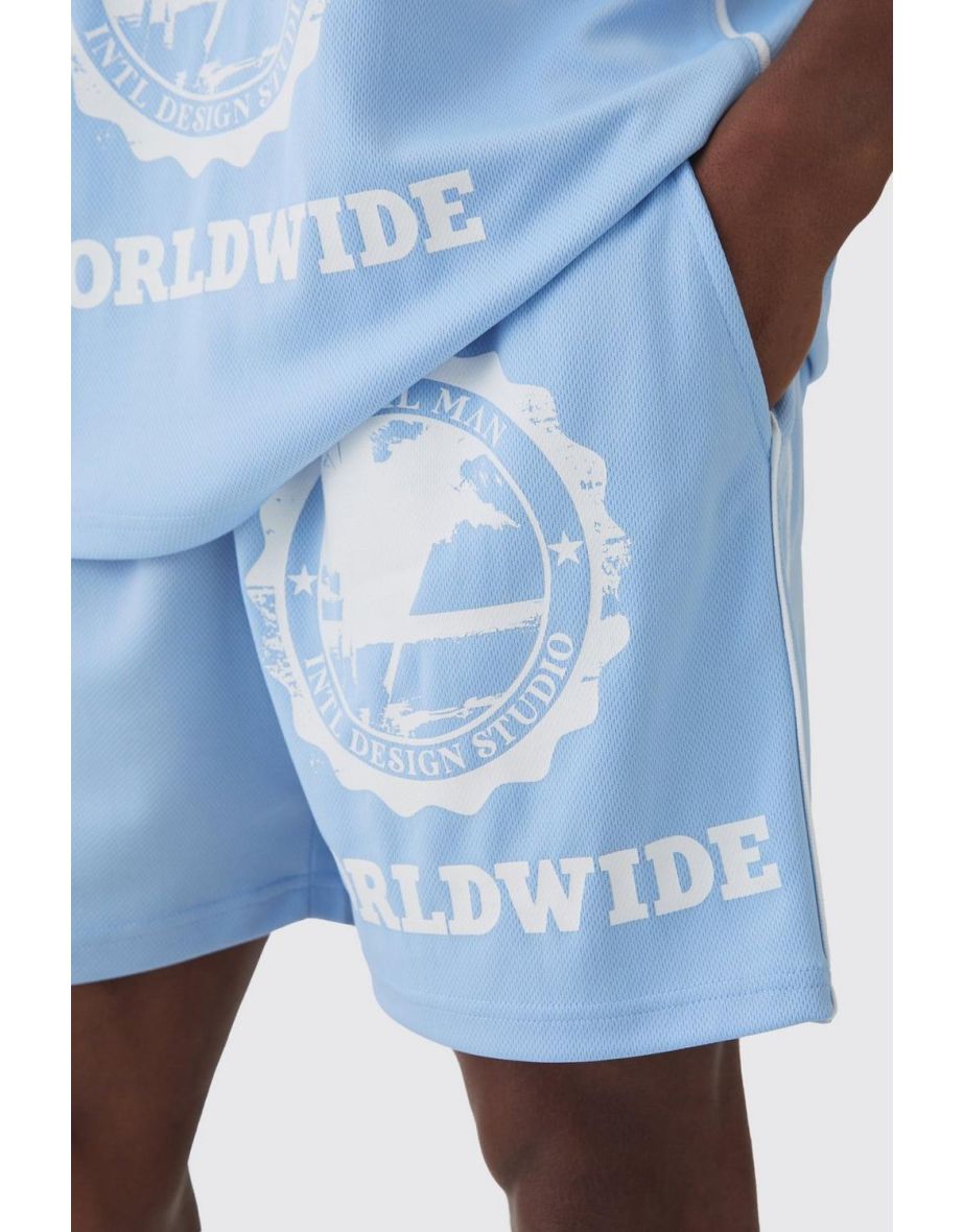 Relaxed Fit Worldwide Print Mesh Short - pastel blue - 2