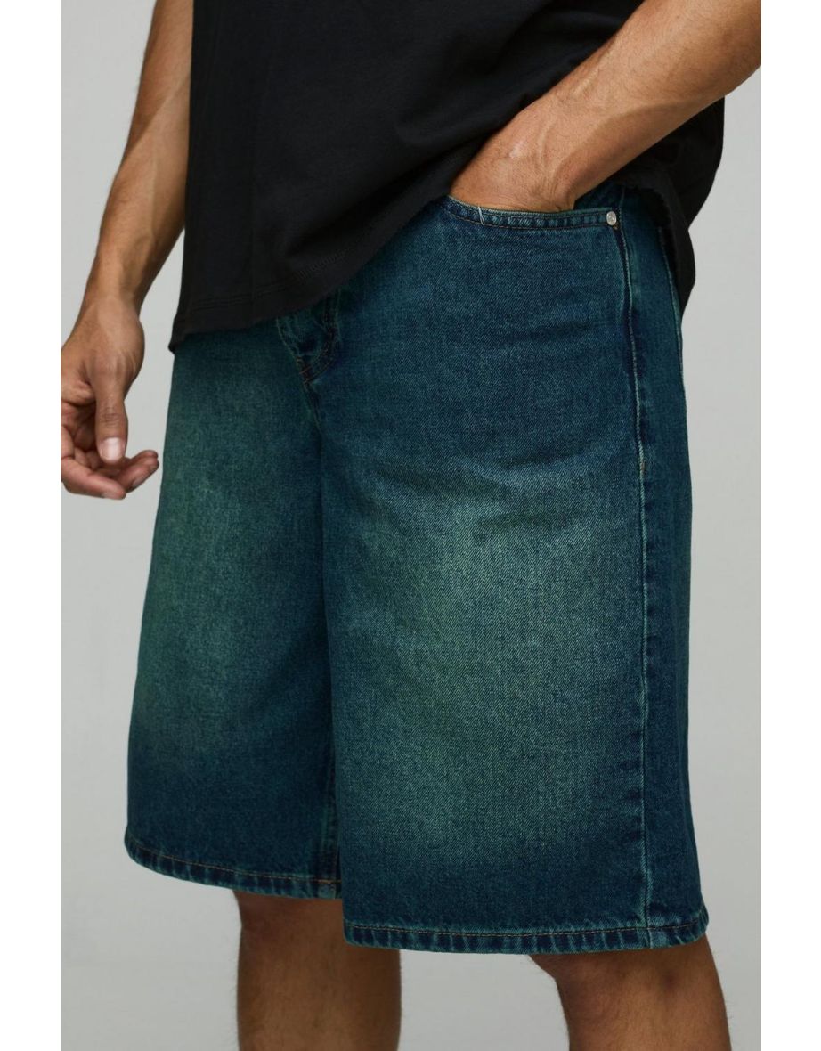 Regular Fit Green Washed Denim Jorts - green - 2
