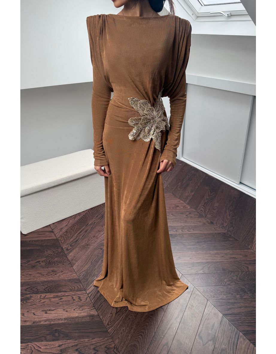 PATRA CARAMEL FLOWER MAXI DRESS - 6