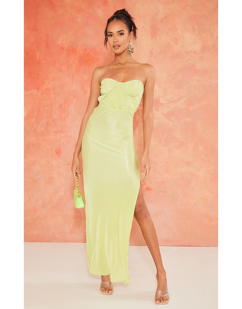 Sage Green Plisse Underwired Bandeau Maxi Dress