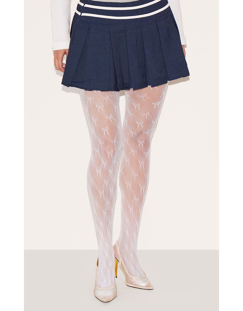 White Sheer Bow Tights