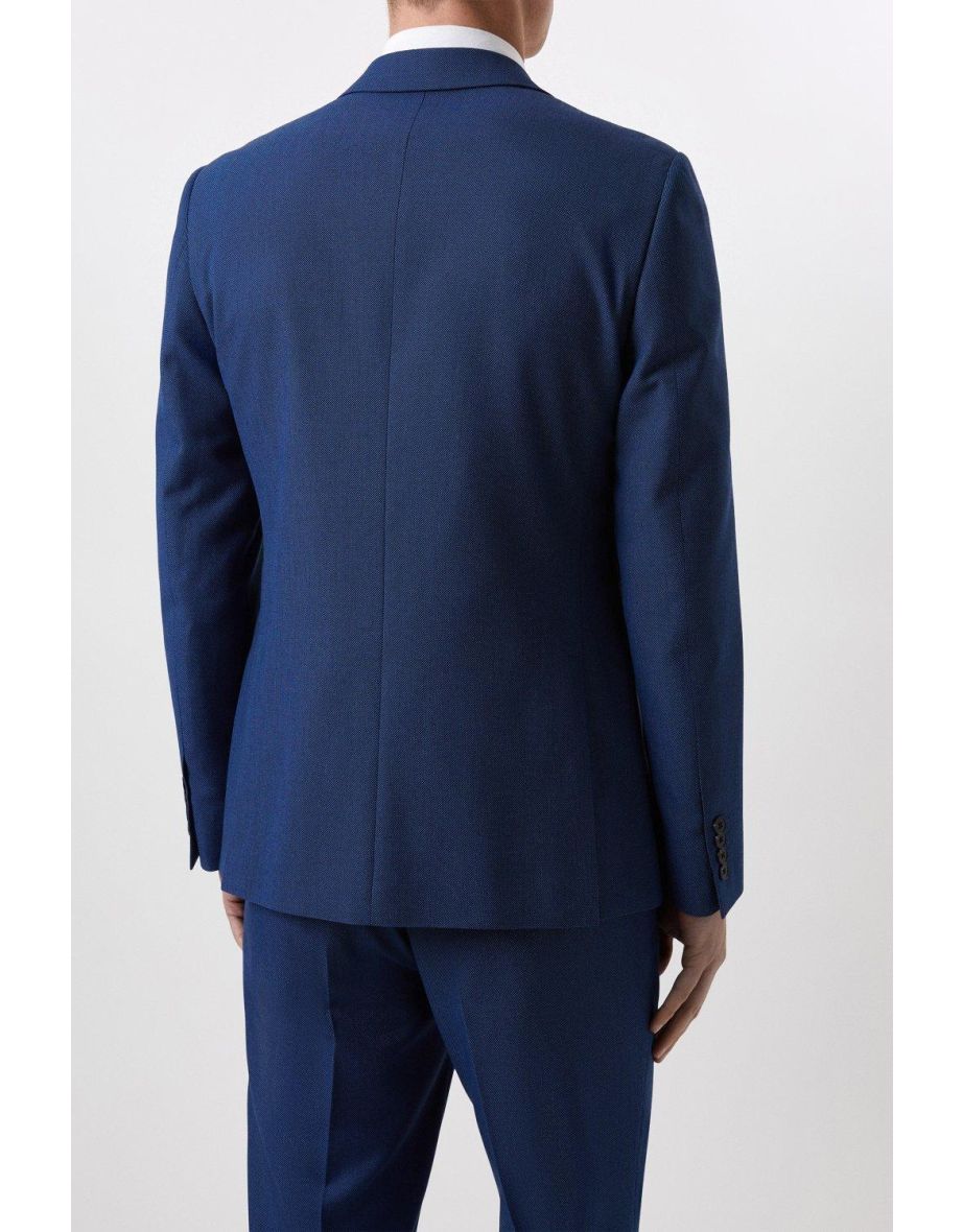 Slim Fit Blue Birdseye Suit Jacket - 2
