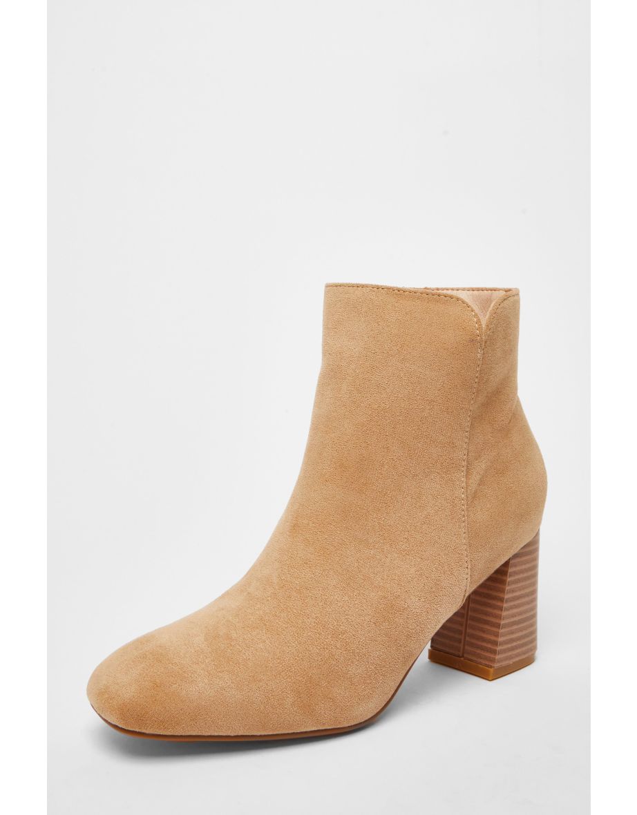 Tan Faux Suede High Heel Ankle Boot