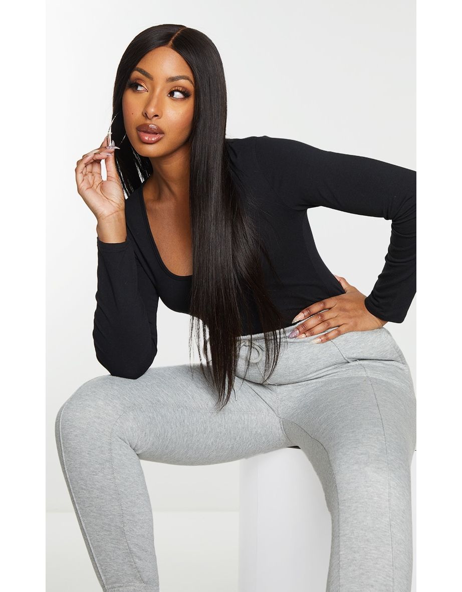 Black Scoop Neck Long Sleeve Bodysuit