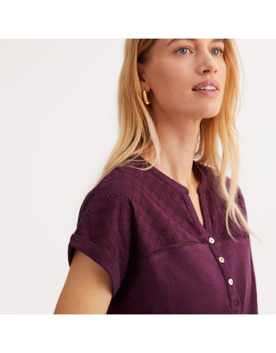 Cotton Grandad Collar T-Shirt with Short Sleeves - 3
