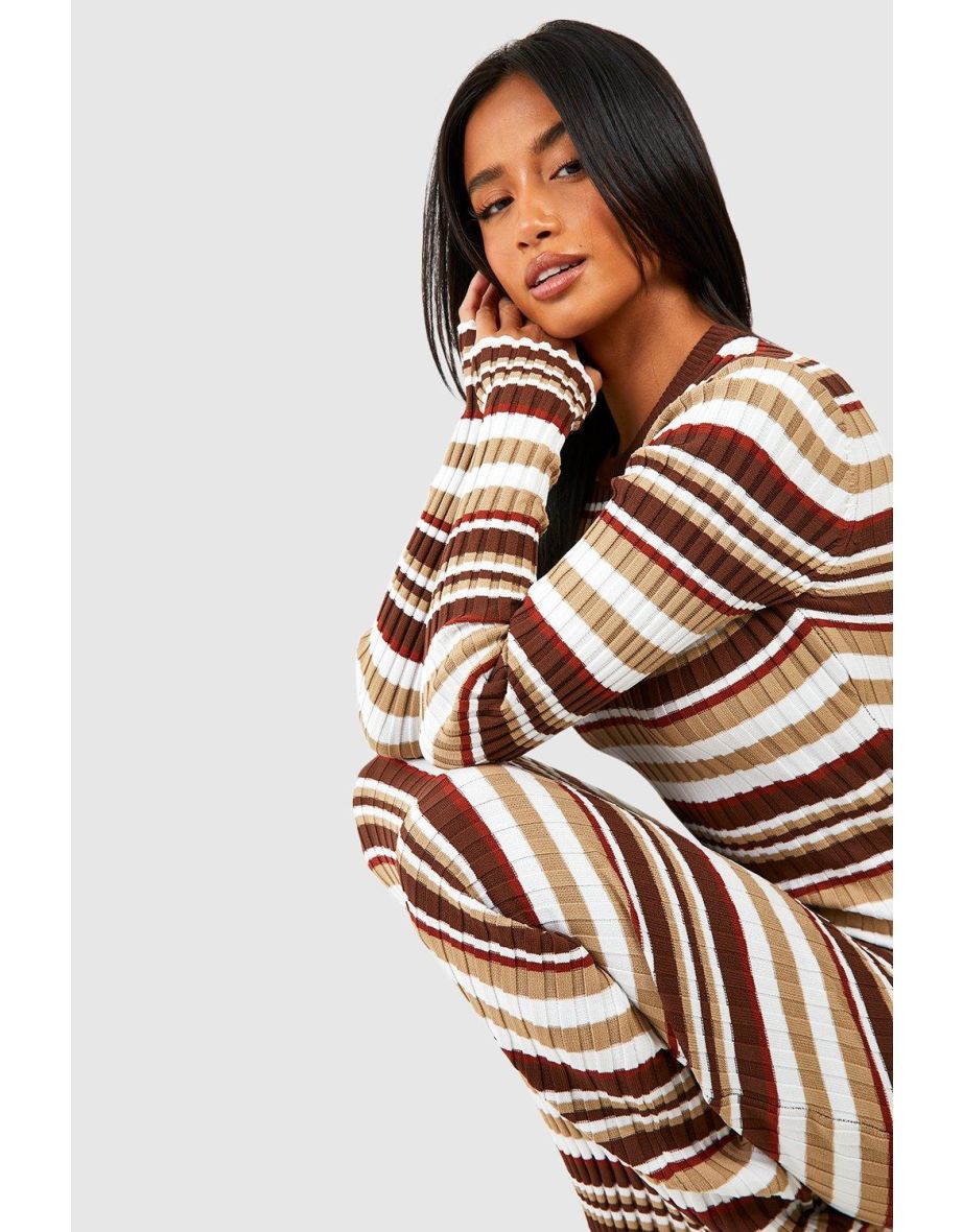 Petite Mixed Stripe Midaxi Knitted Dress - chocolate - 3