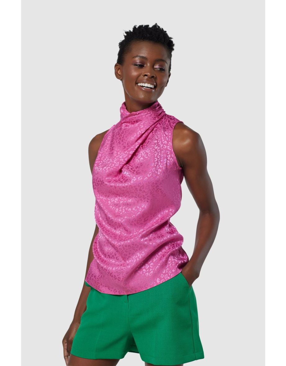 Closet London  Fuchsia Animal Jacquard Twist Neck Blouse - 3