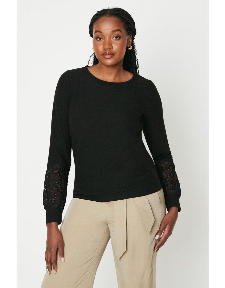 Lace Cuff Brushed Long Sleeve Top