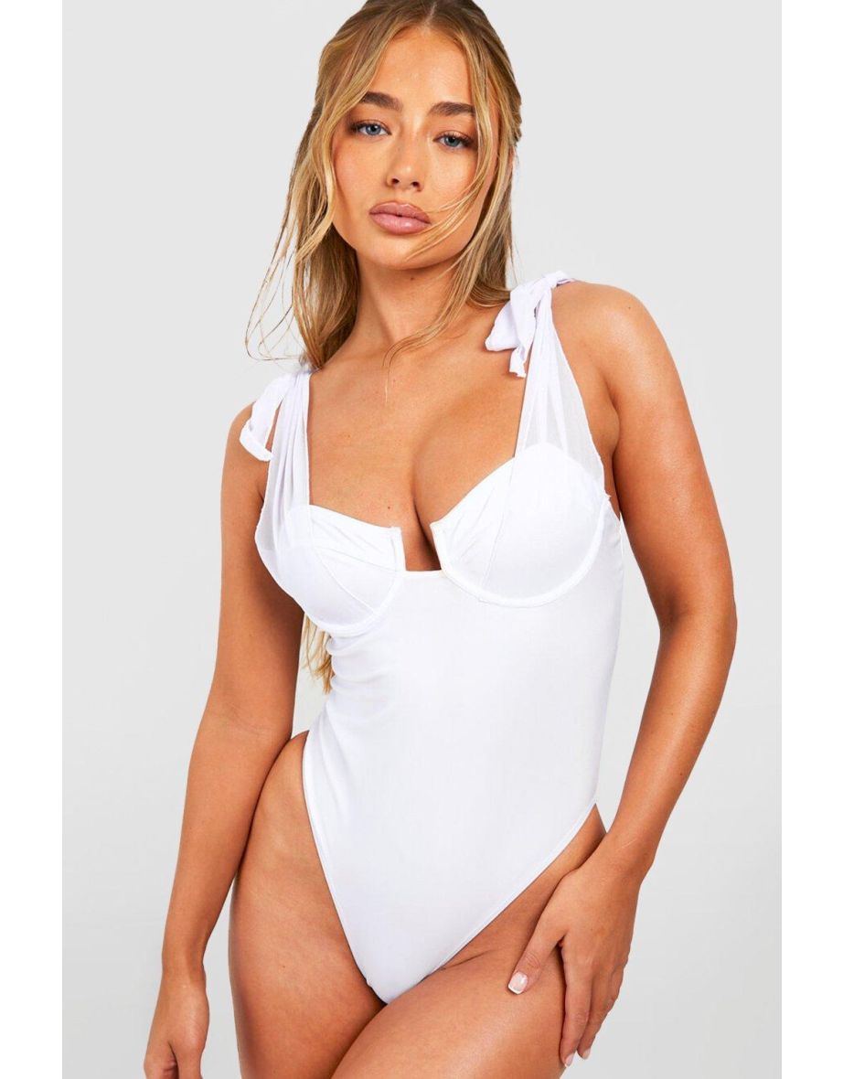 Tie Shoulder Underwired Swimsuit - white