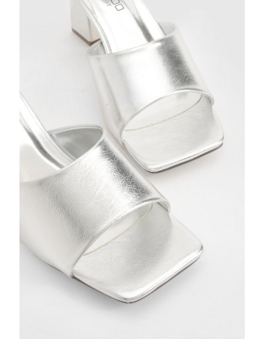 Wide Fit Metallic Low Block Heeled Mule - silver - 3