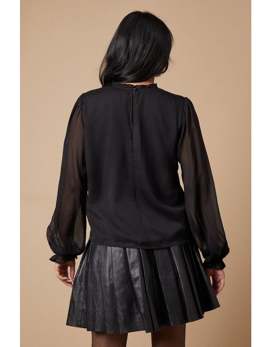Plain Lace Trim Chiffon Blouse - 3
