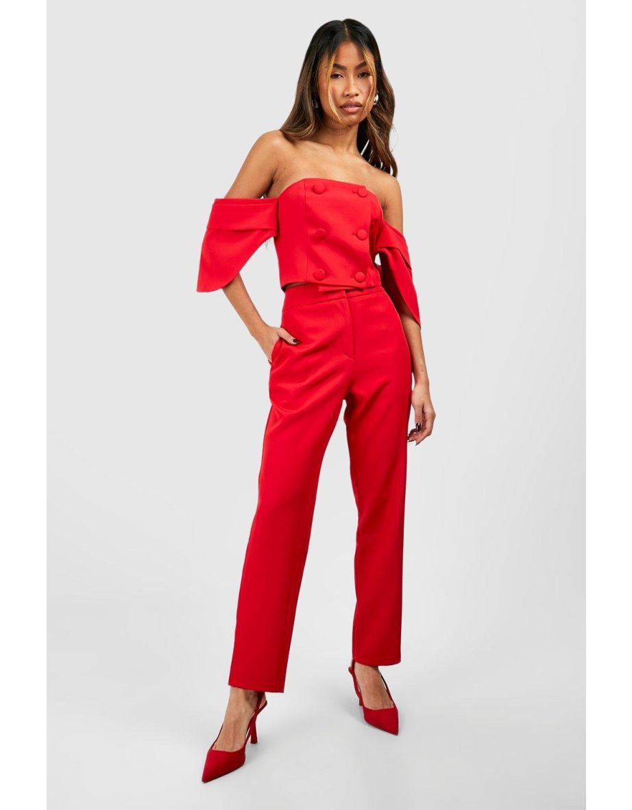 Slim Fit Ankle Grazer Tailored Trousers - red