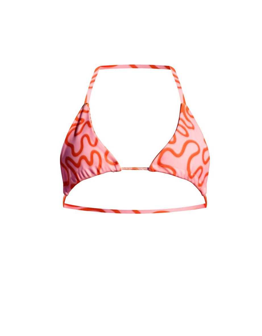 Pink Squiggle Print Triangle Bikini Top