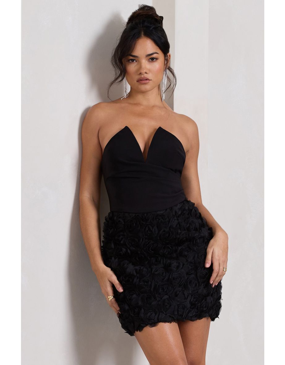 Maya | Black Floral Mesh Strapless Mini Dress