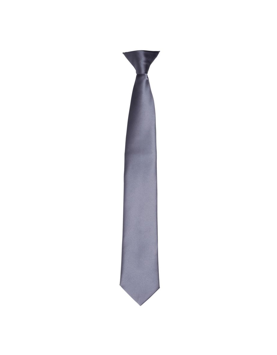Premier Colours Mens Satin Clip Tie - Steel