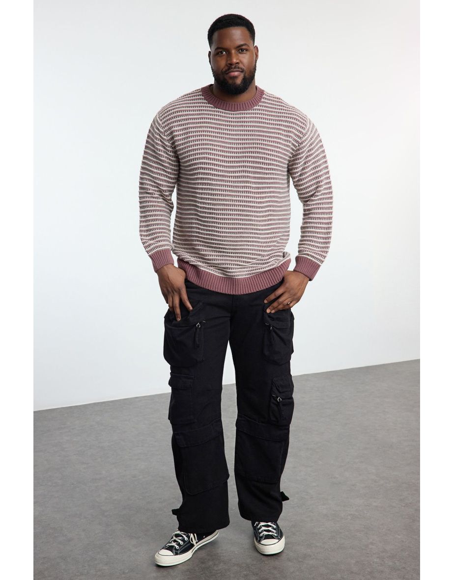 Dusty Rose FL Men's Regular Crew Neck Ethnic Knitwear Plus Size Sweater