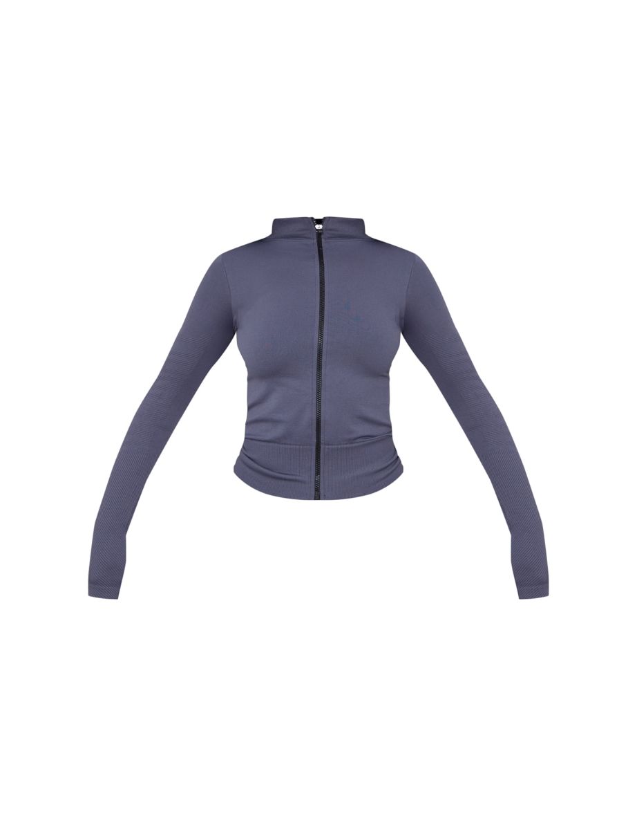 PRETTYLITTLETHING Charcoal Sport Seamless Under Bust Detail Crop Jacket - 4