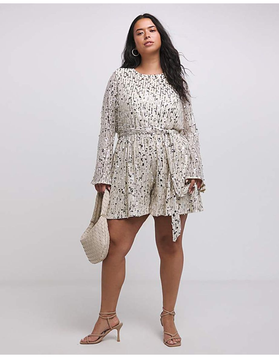 Nude/Silver Sequin Belted Playsuit