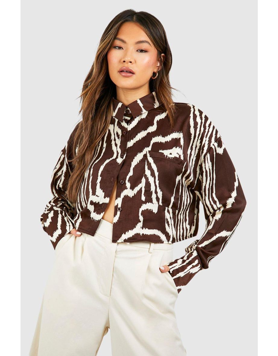 Satin  Abstract Boxy Crop Shirt