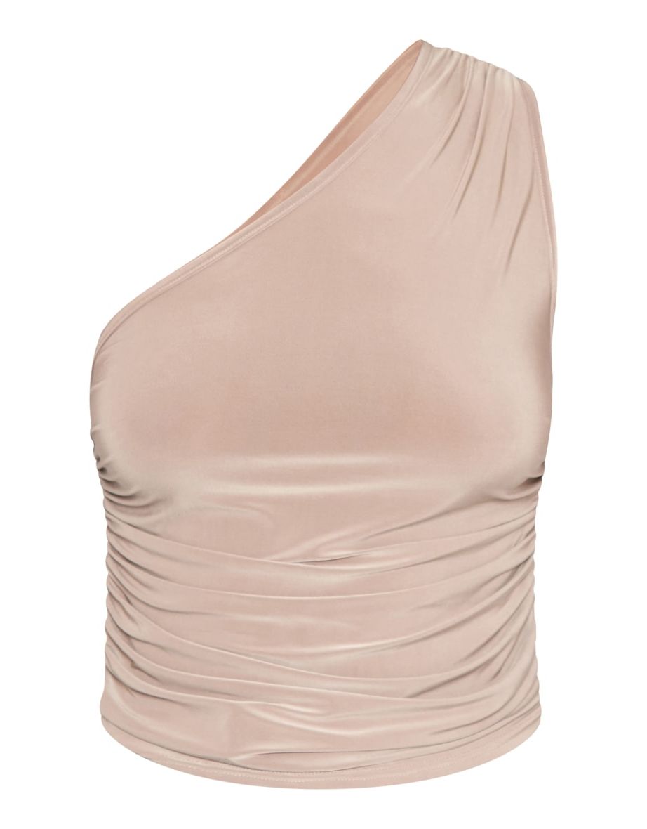 Tall Mocha Slinky Ruched One Shoulder Top - 4