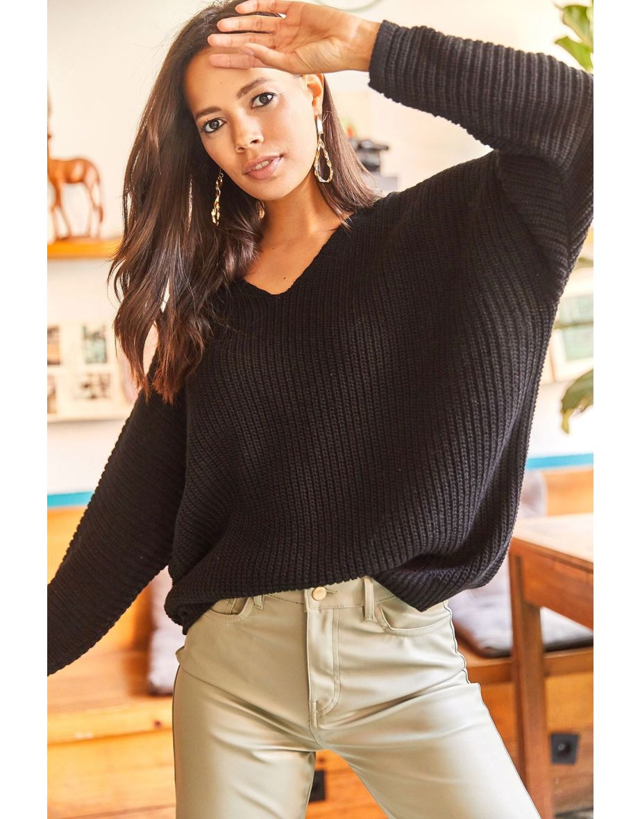 V-Neck Selanik Knit Oversize Knitwear Sweater