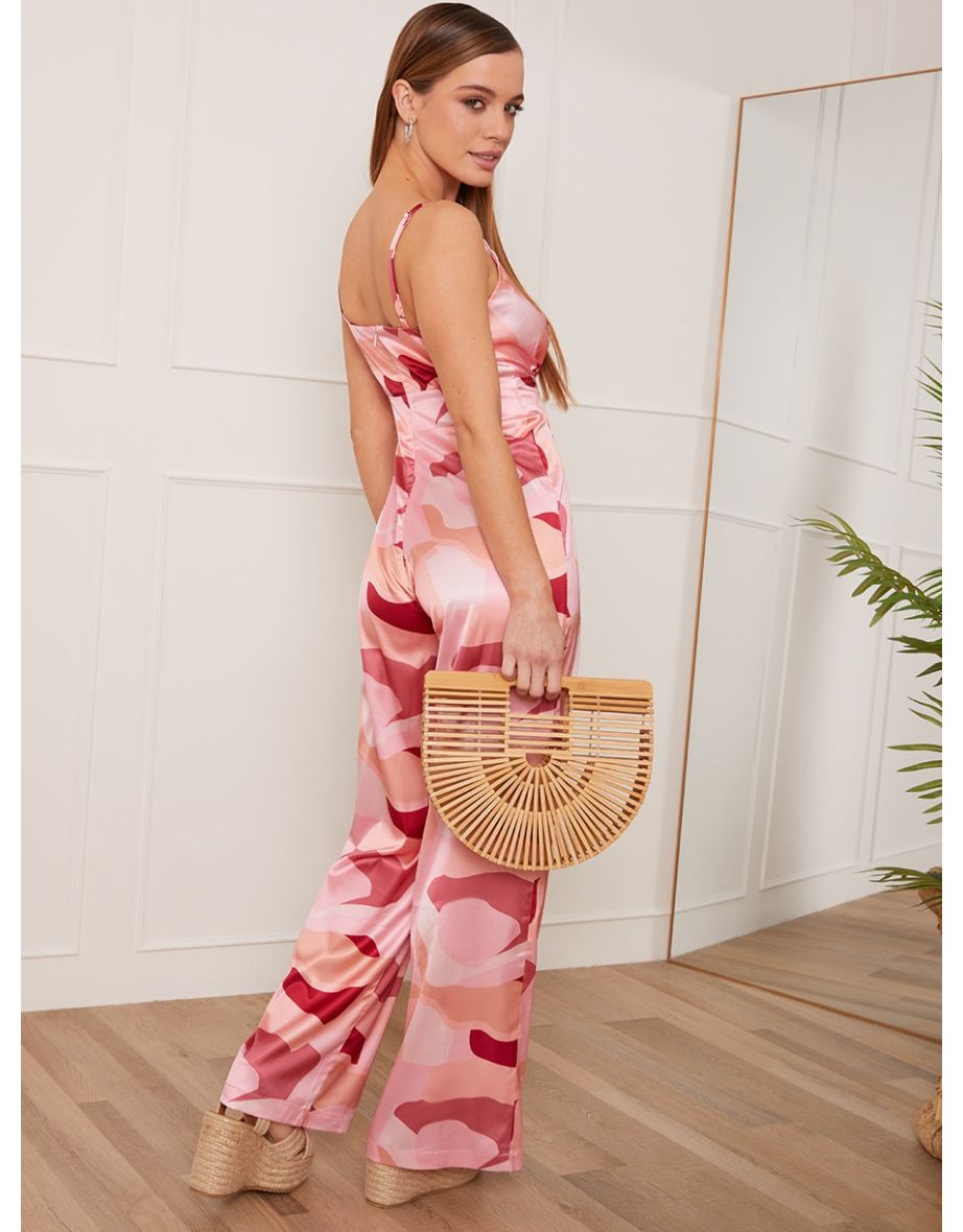 Petite Sleeveless Abstract Camo Print Jumpsuit in Pink - 4