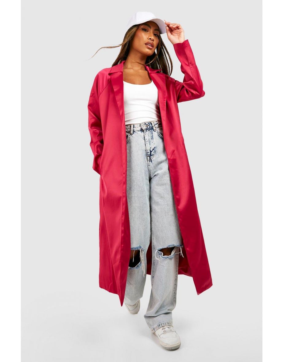 Satin Longline Duster Coat - pink