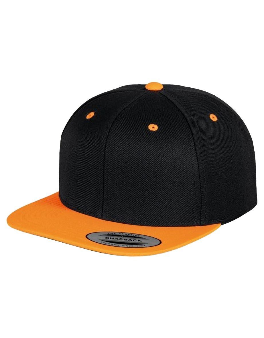 Yupoong Mens The Classic Premium Snapback 2-Tone Cap - Black/Neon Orange