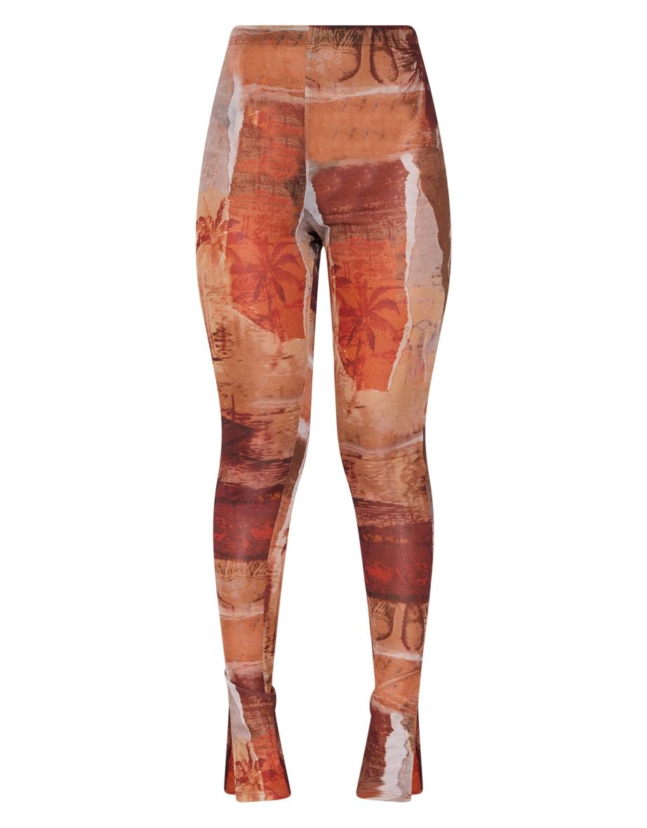 Brown Abstract Printed Mesh Leggings - 3