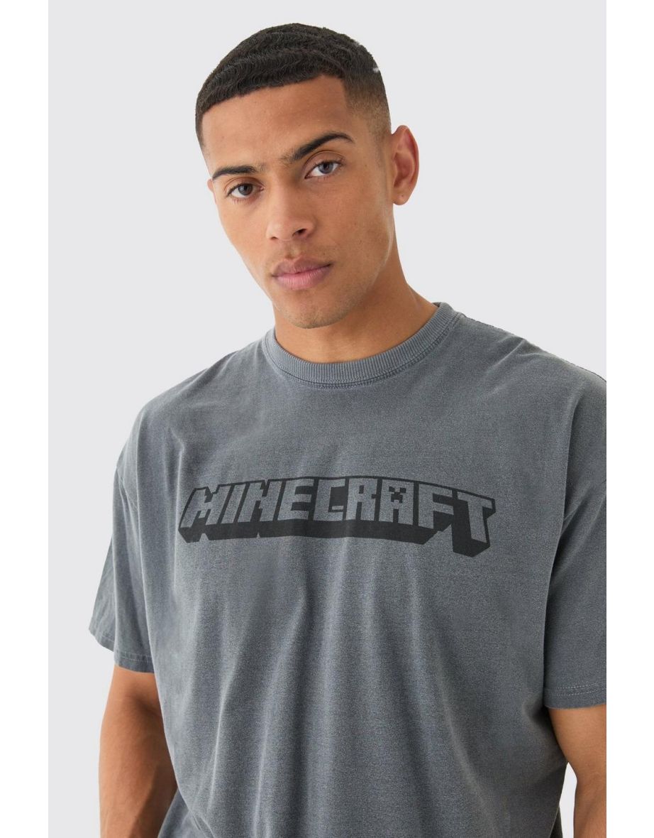 Oversized Minecraft Gaming Wash License T-shirt - charcoal