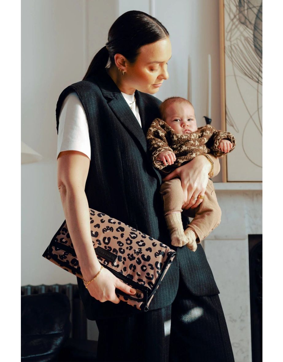 Baby Etta Leopard Changing Clutch in Brown