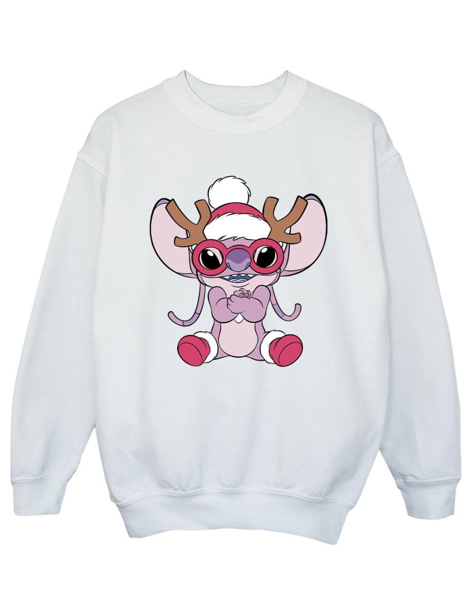 Disney Girls Lilo & Stitch Angel Reindeer Sweatshirt - White