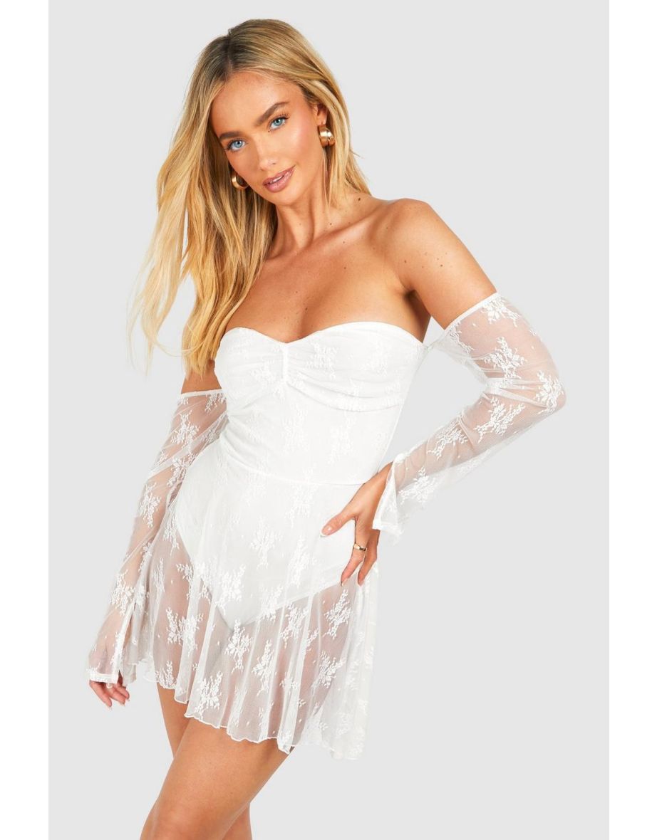 Bardot Lace Skater Dress - white
