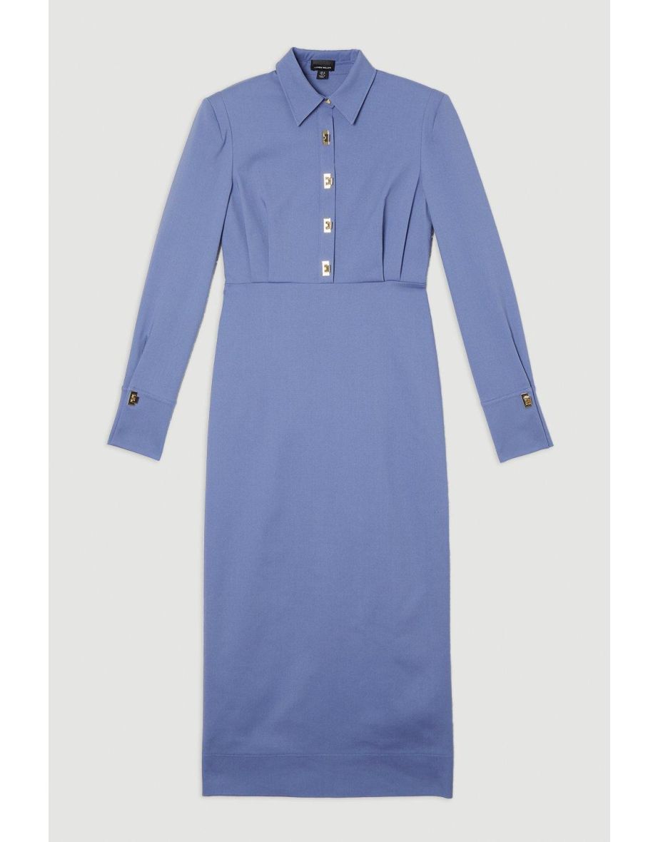 Techno Cotton Woven Maxi Dress With Clasp - 3