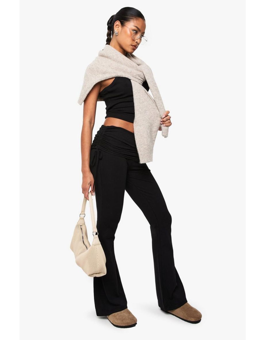 BOOHOO BASICS FOLD OVER WAIST FLARE LEGGING - black