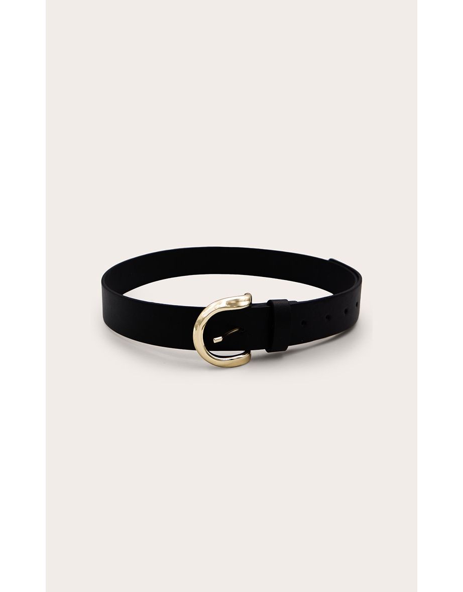 Black Pu Curved D-ring Gold Buckle Belt - 2