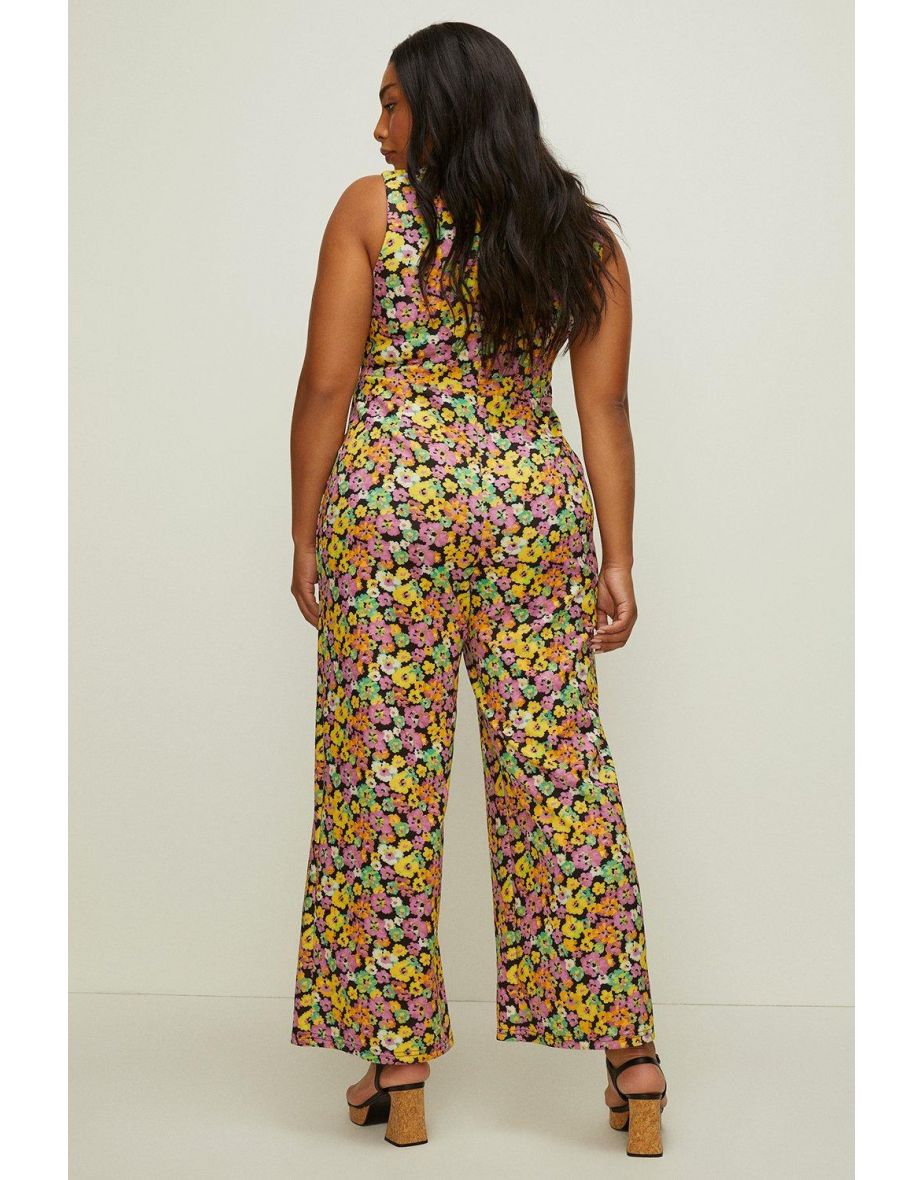 Plus Size Ditsy Floral Keyhole Scuba Jumpsuit - 2