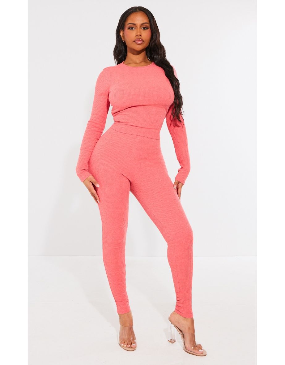 Shape Bright Red Marl Ribbed Leggings