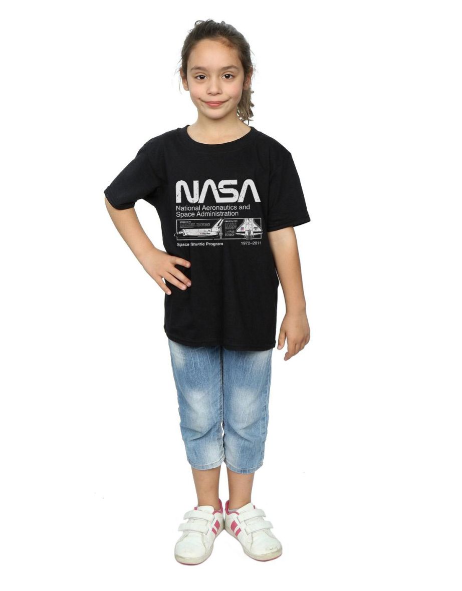 NASA Girls Classic Space Shuttle Cotton T-Shirt - Black - 3