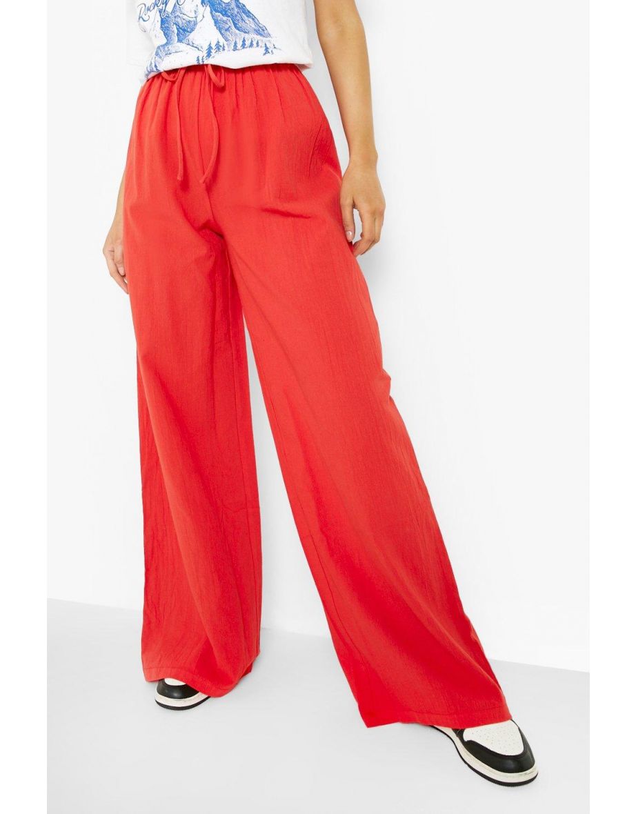 Drawstring Lightweight Woven Wide Leg Trouser - red - 3